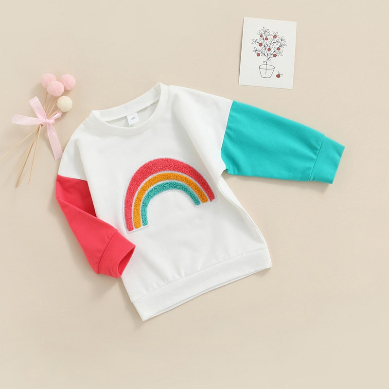 Cream rainbow sweatshirt with coloured sleeves
