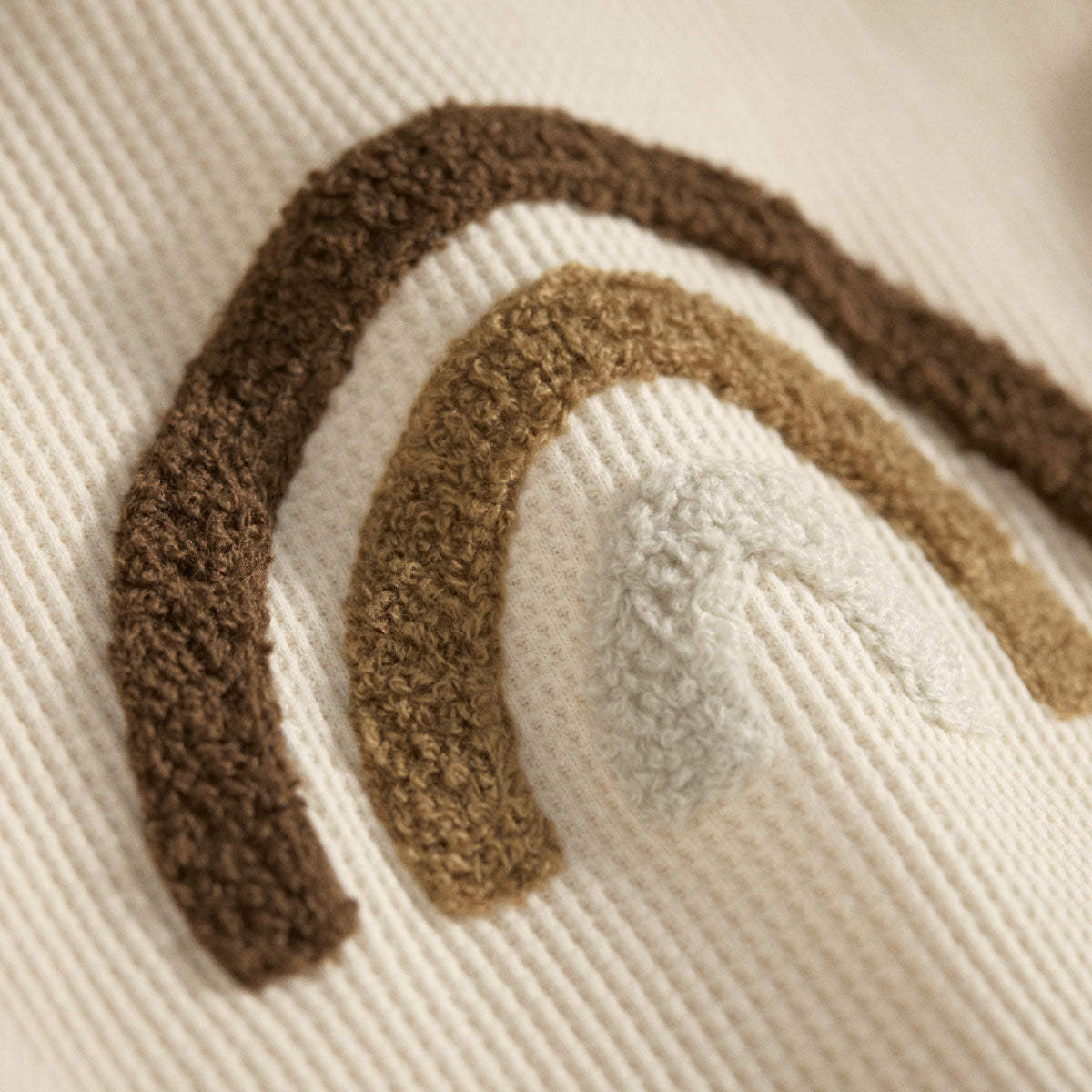 Close-up of fluffy rainbow embroidery
