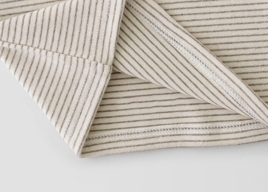 Close-up of hem on striped top