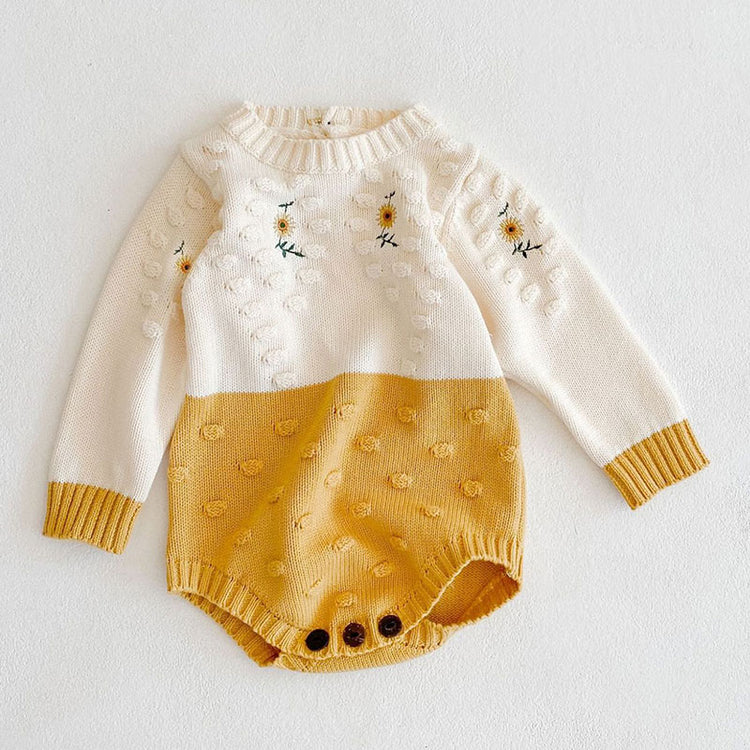Cream and mustard sunflower knit bodysuit