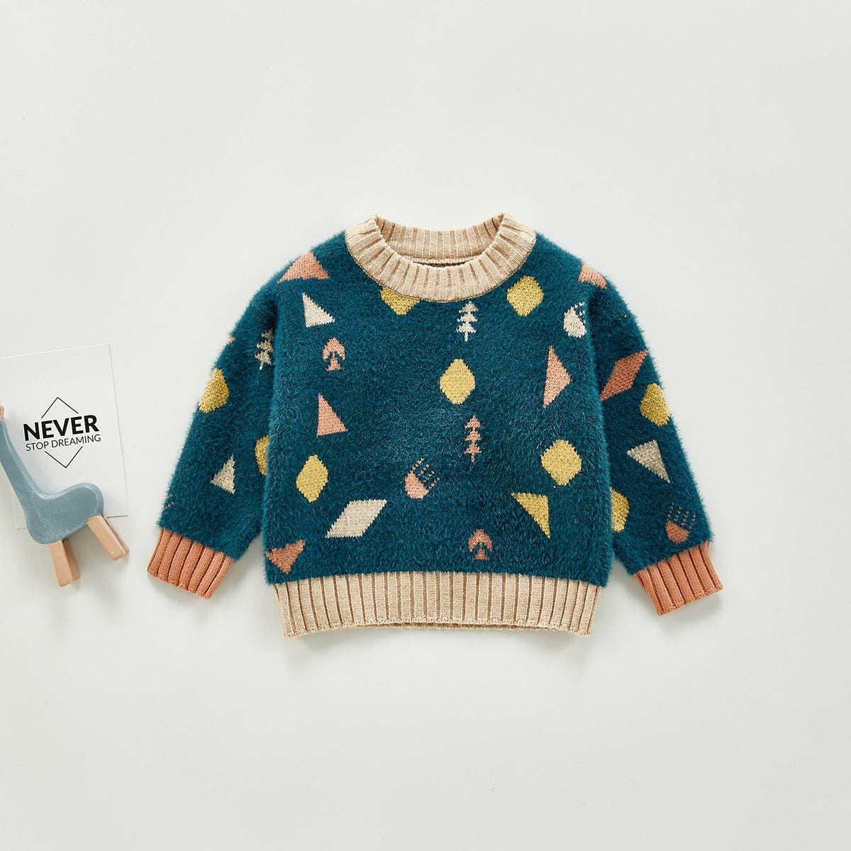 Teal geometric pattern knit sweater