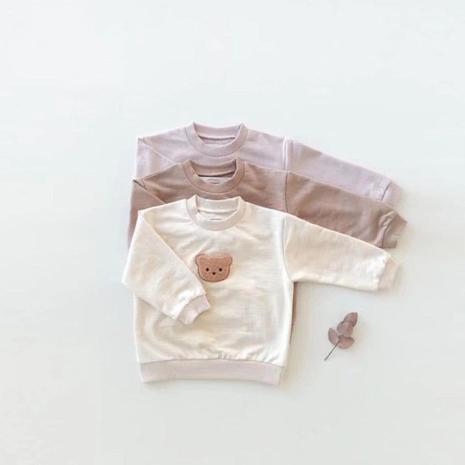 Light pink and white teddy patch sweatshirts