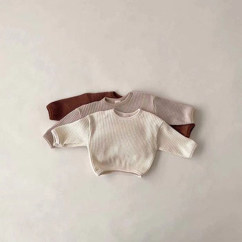 Cream, beige and brown waffle knit sweatshirts