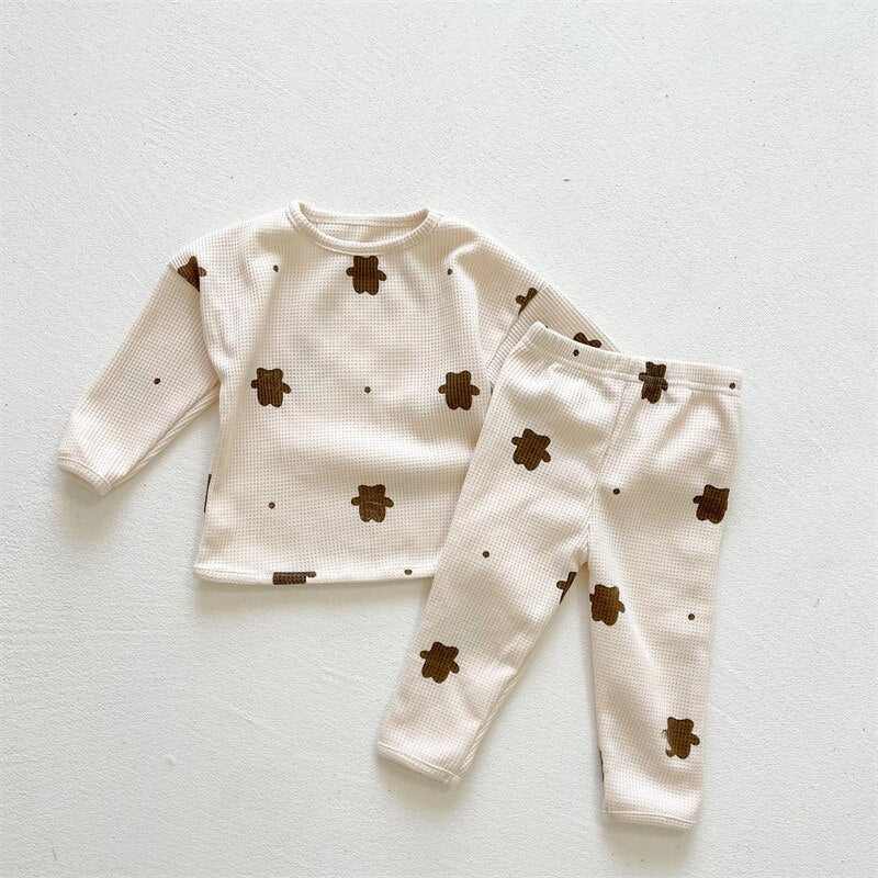 White bear print waffle top and pants