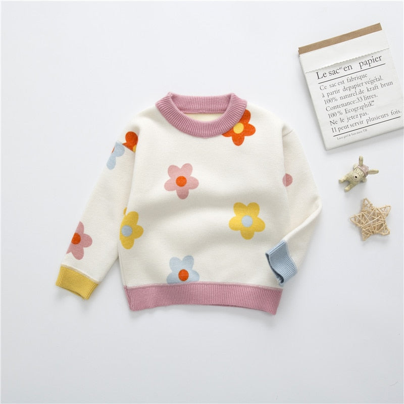 White daisy flower knit sweater