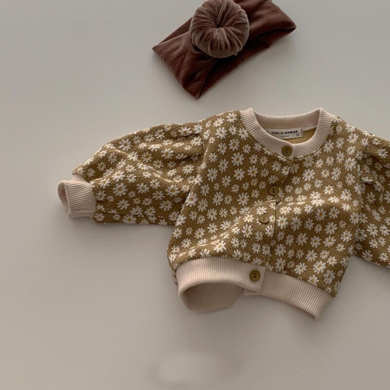 Yellow daisy knit cardigan with headband