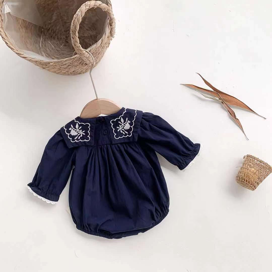 Navy Style Embroidered Romper