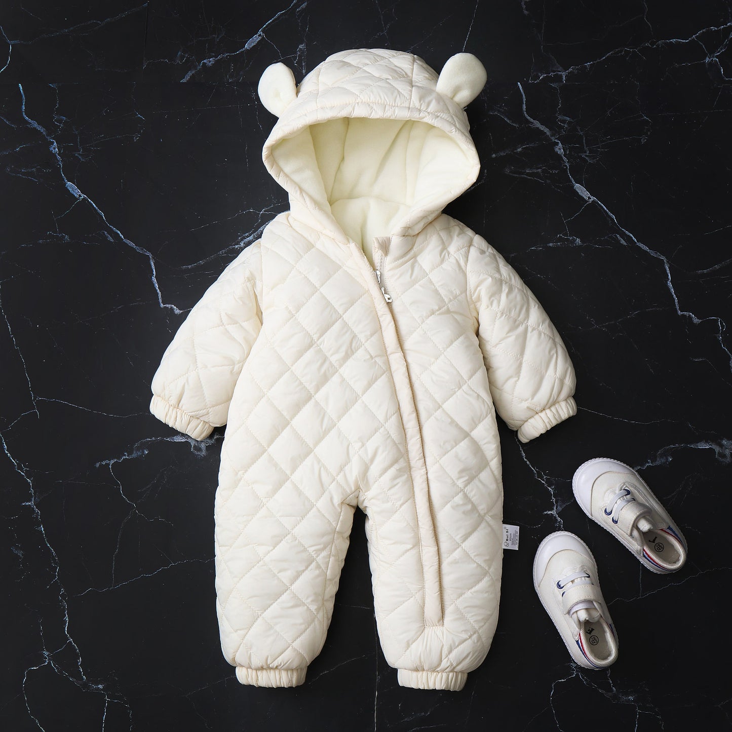 Ear Hooded Fleece-lined Jumpsuit