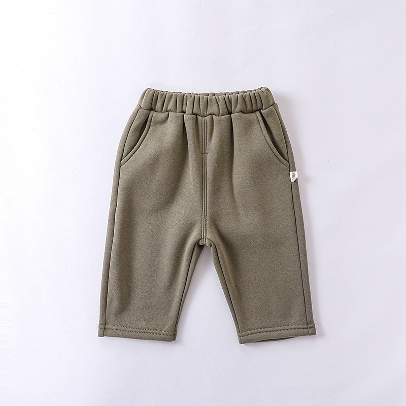 Boy Solid Color With Fur Thickened Pants