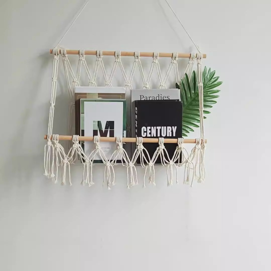 Creative wall decoration cotton rope woven mesh bag toy hammock storage tapestry