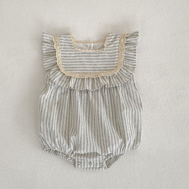 Linen Stripes Dress & Romper Set – Rustic Charm 🤎🌾