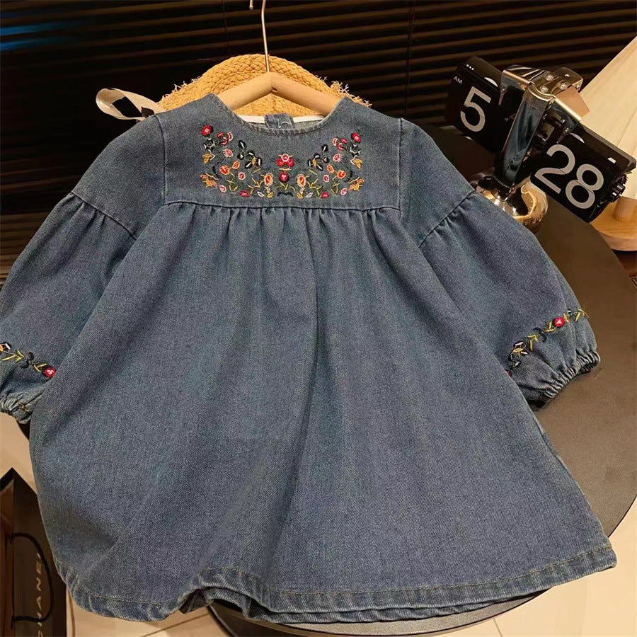 Denim Long Sleeve Floral Dress