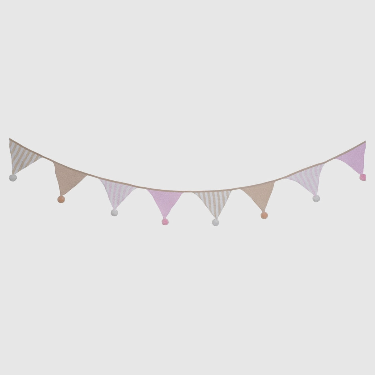 Oat & Blush Stripe pom-pom bunting with 10 muslin flags