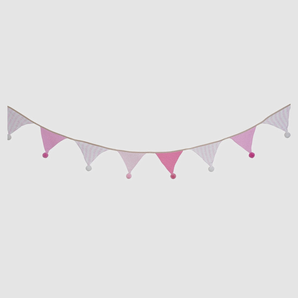 Rose Pink pom-pom bunting with 10 muslin flags