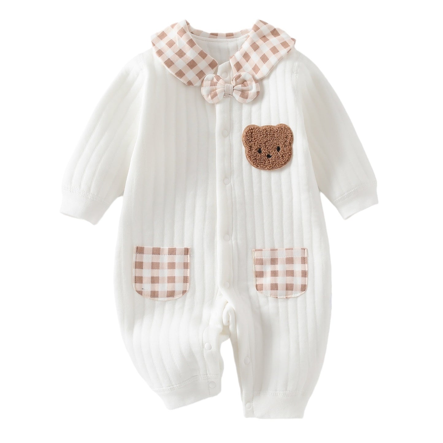 Baby Bear Plaid Collar Jumpsuit