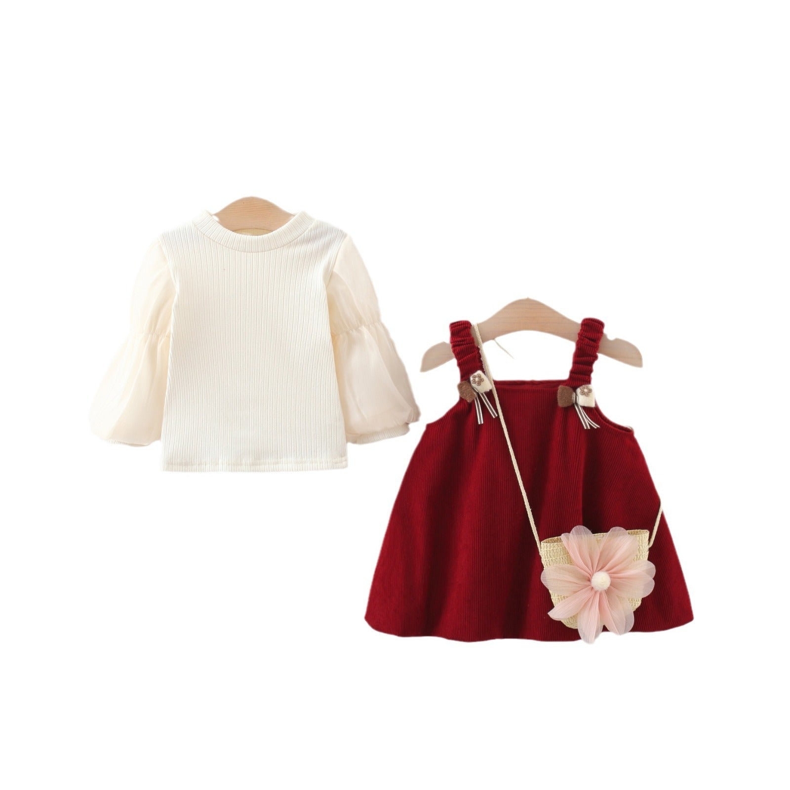 Long Sleeve Corduroy Suspender Skirt