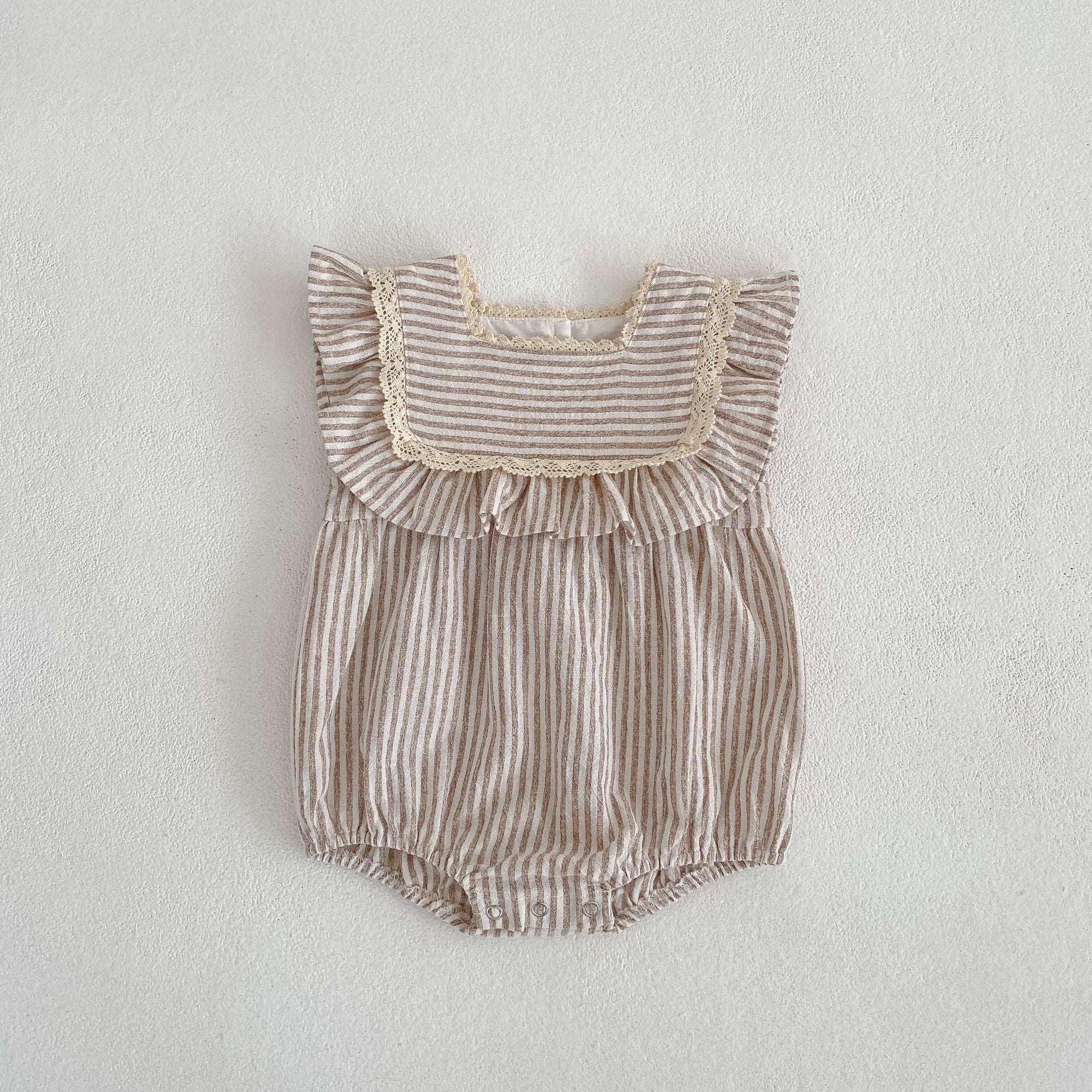 Linen Stripes Dress & Romper Set – Rustic Charm 🤎🌾