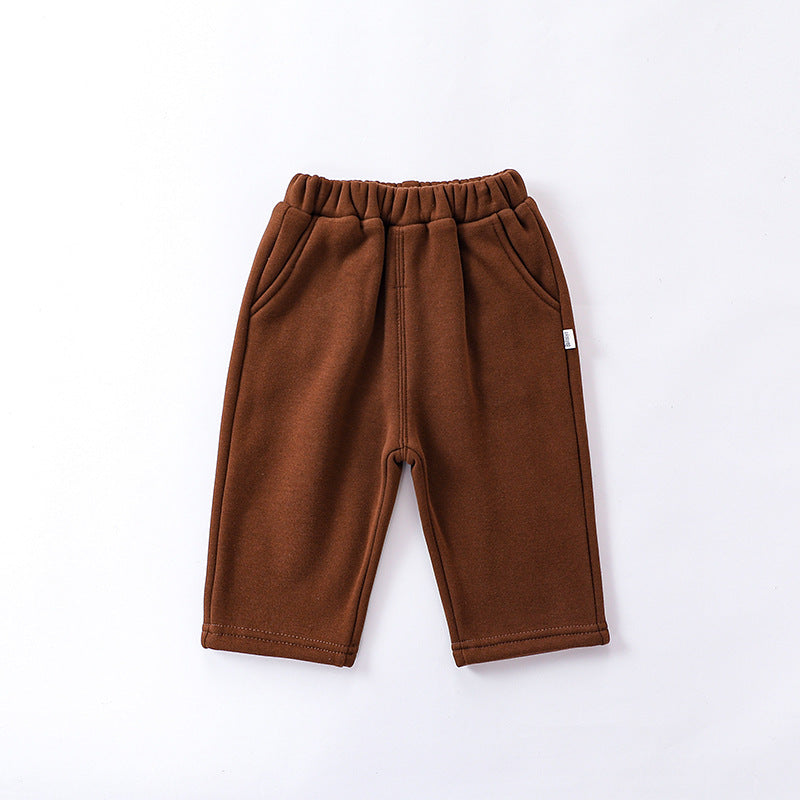 Boy Solid Color With Fur Thickened Pants