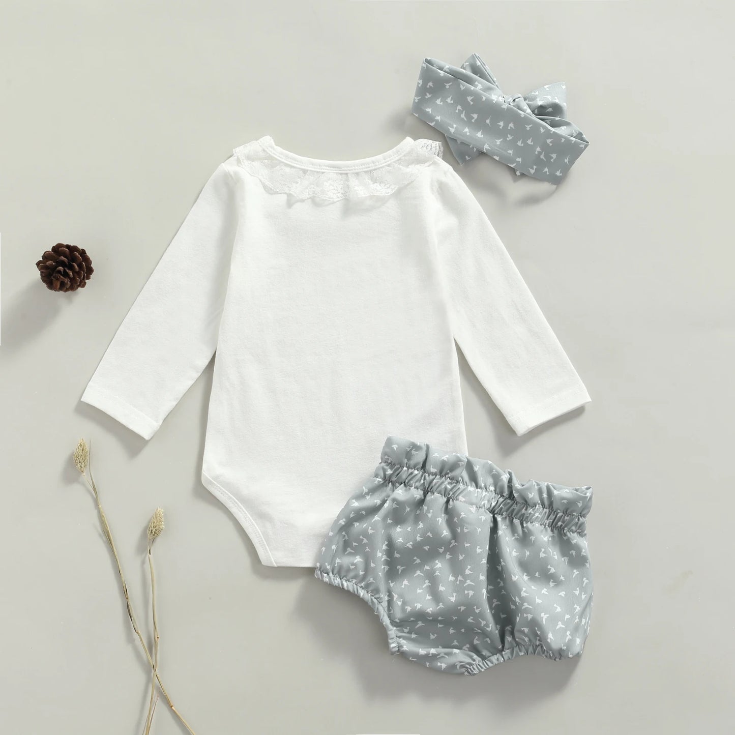 Lace Collar Long Sleeve & Shorts Set