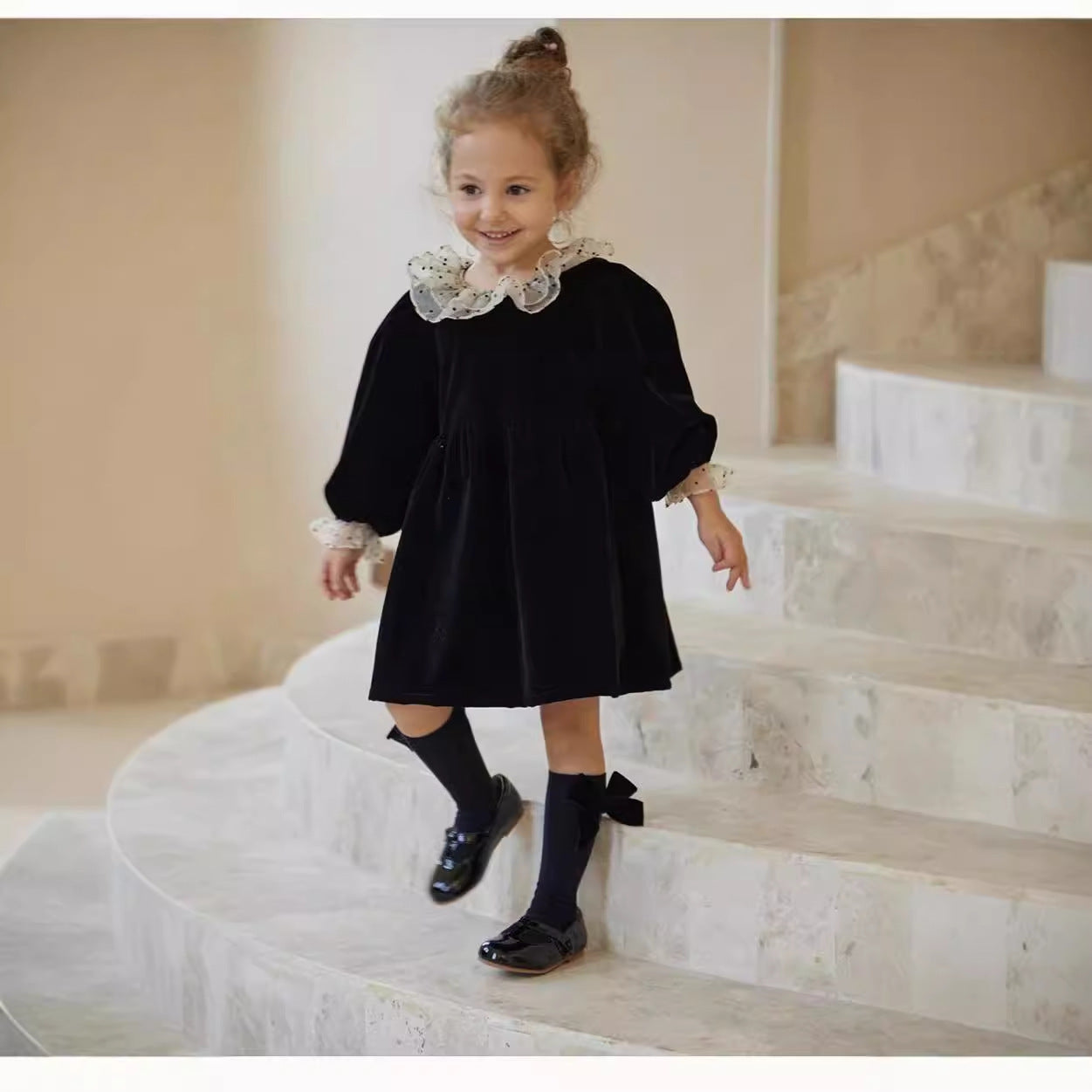 Baby Vintage Dress Velvet Long Sleeves Dress