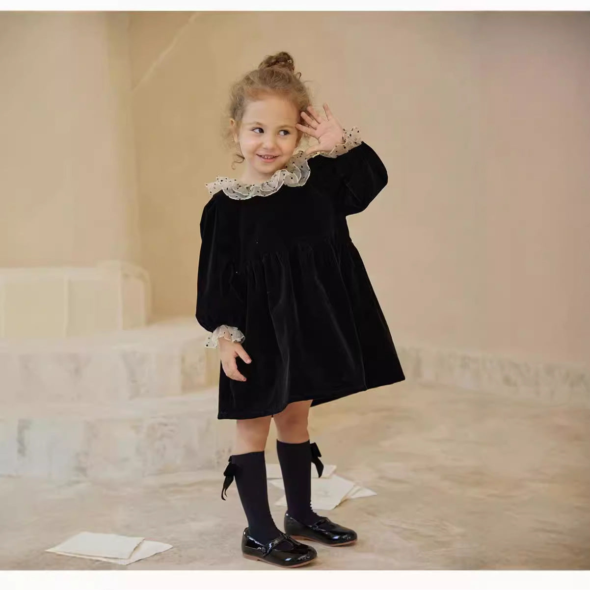 Baby Vintage Dress Velvet Long Sleeves Dress