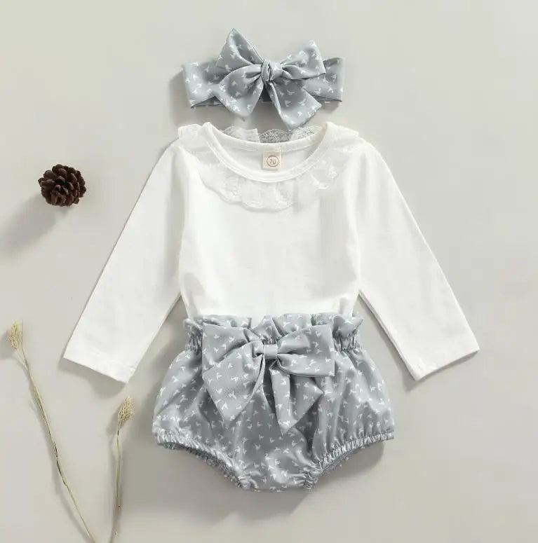 Lace Collar Long Sleeve & Shorts Set