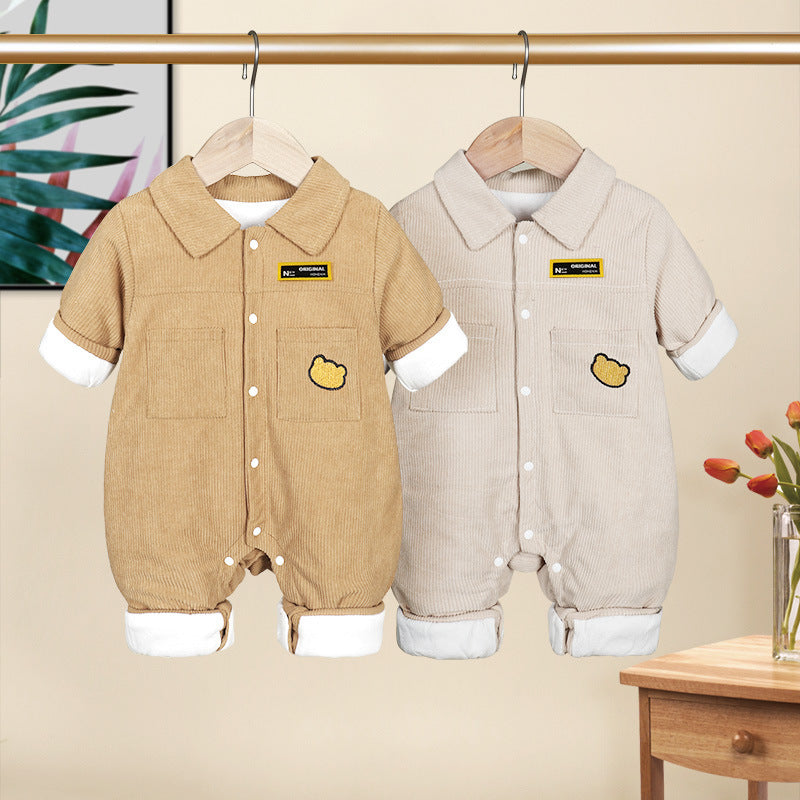 Baby Waffle Double Layer Bear Jumpsuit