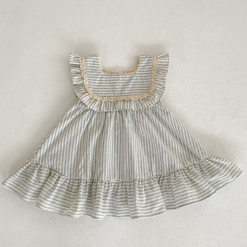 Linen Stripes Dress & Romper Set – Rustic Charm 🤎🌾