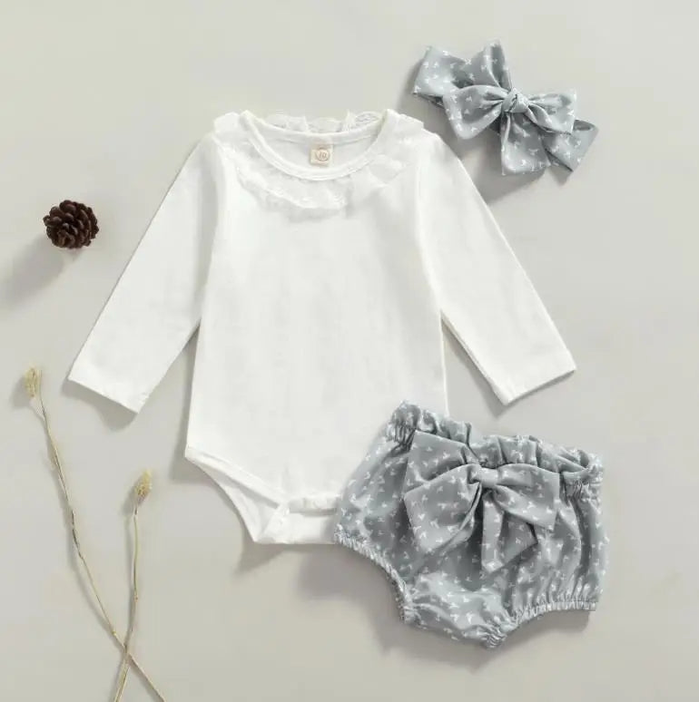 Lace Collar Long Sleeve & Shorts Set