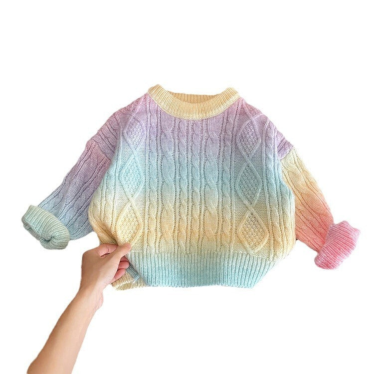 Girls' Gradient Thickened Sweater Round Neck