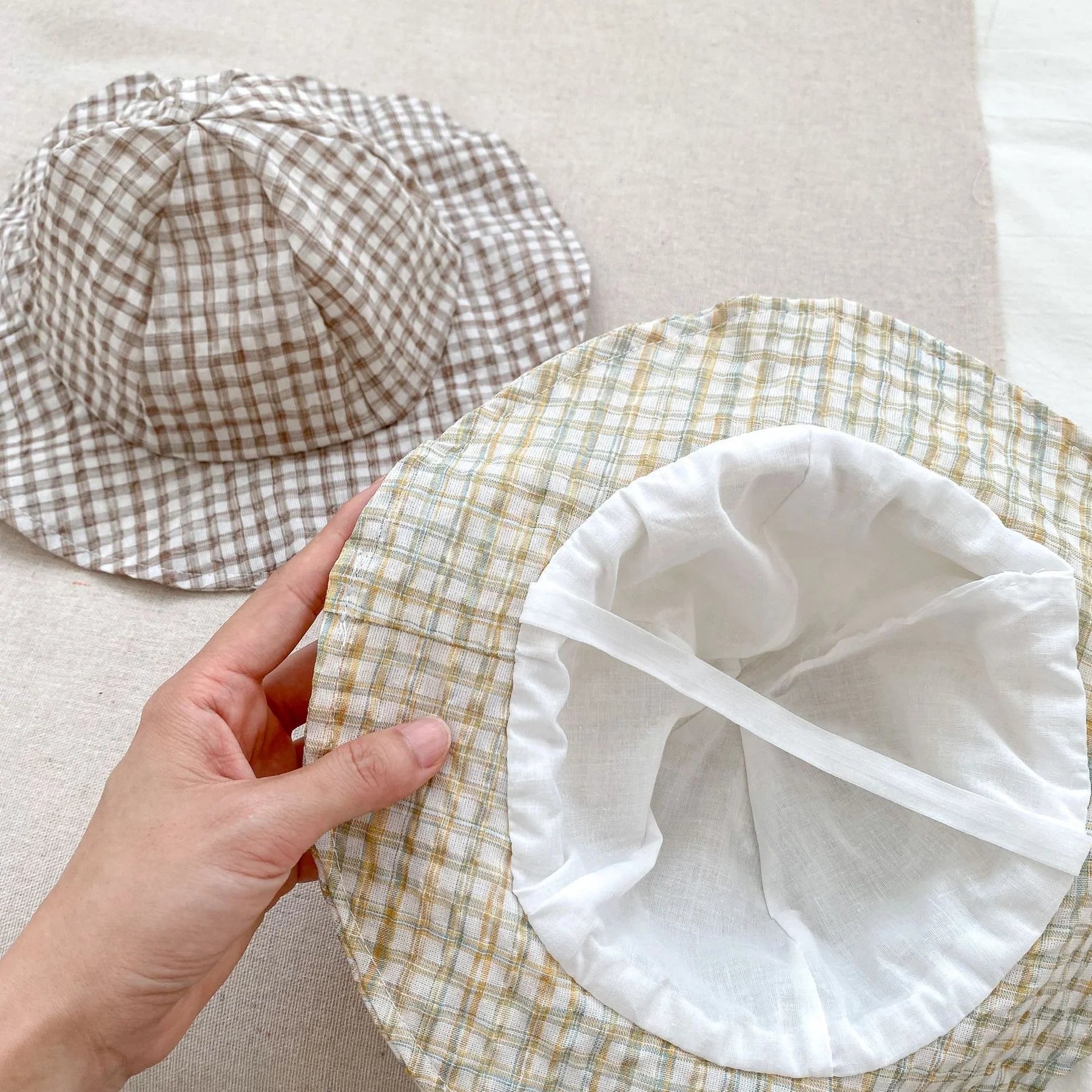 Gingham Baby Romper Set with T-Shirt and Hat