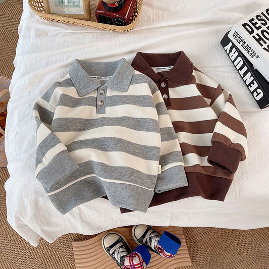 Boys Polo Collar Striped Sweater