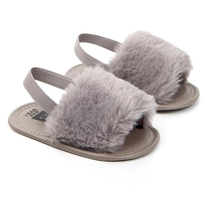 Faux Fur Slippers With Elastic Strap