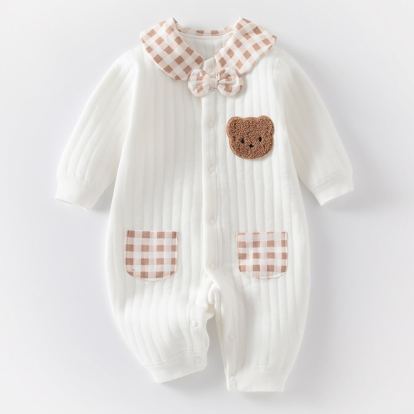 Baby Bear Plaid Collar Jumpsuit