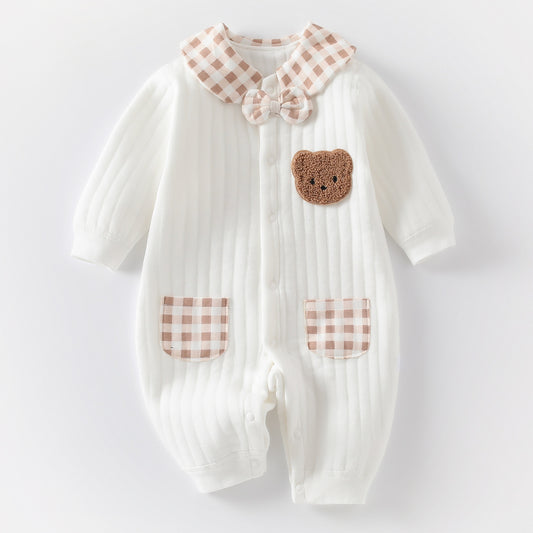 Baby Bear Plaid Collar Jumpsuit