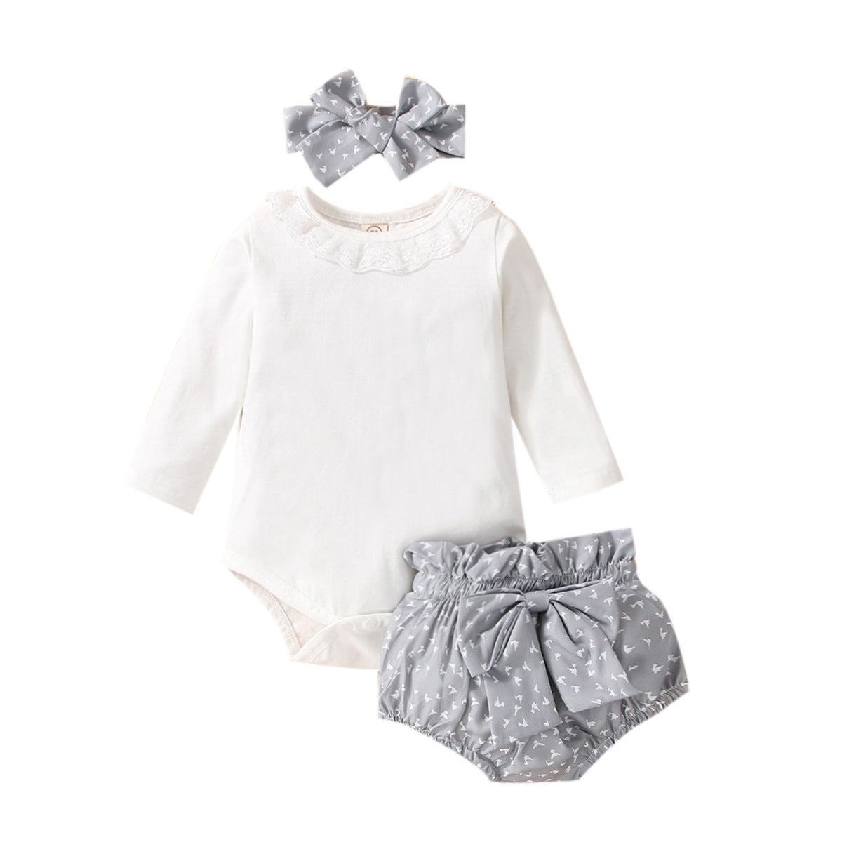 Lace Collar Long Sleeve & Shorts Set