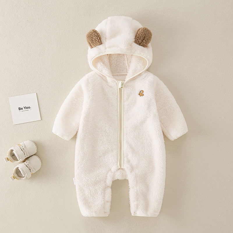 Fuzzy Bear Baby Romper with Ears