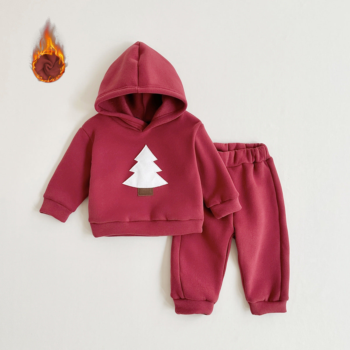 Two-piece Set Infant Toddler Hooded Fleece-lined Suit