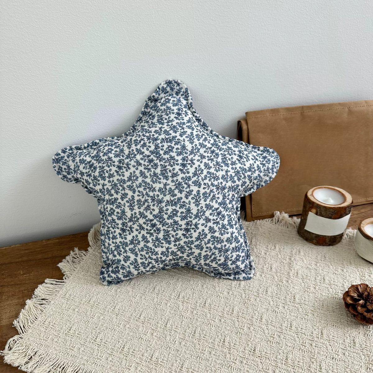 Ocean Floral blue ditsy print star cushion