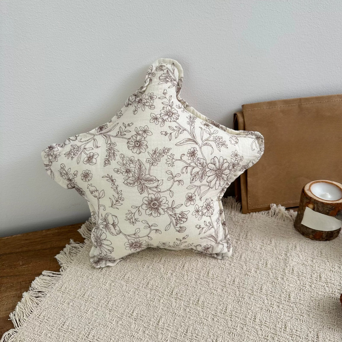 Vintage Floral lilac line-art star cushion