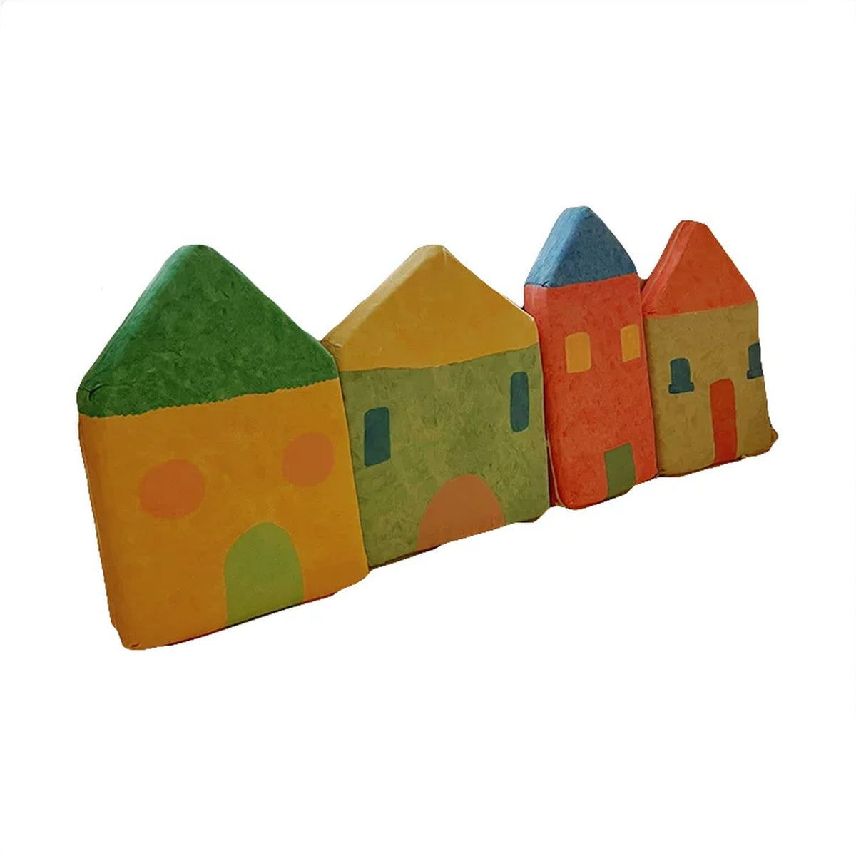 Four-piece Fairytale Village house cushions set on white