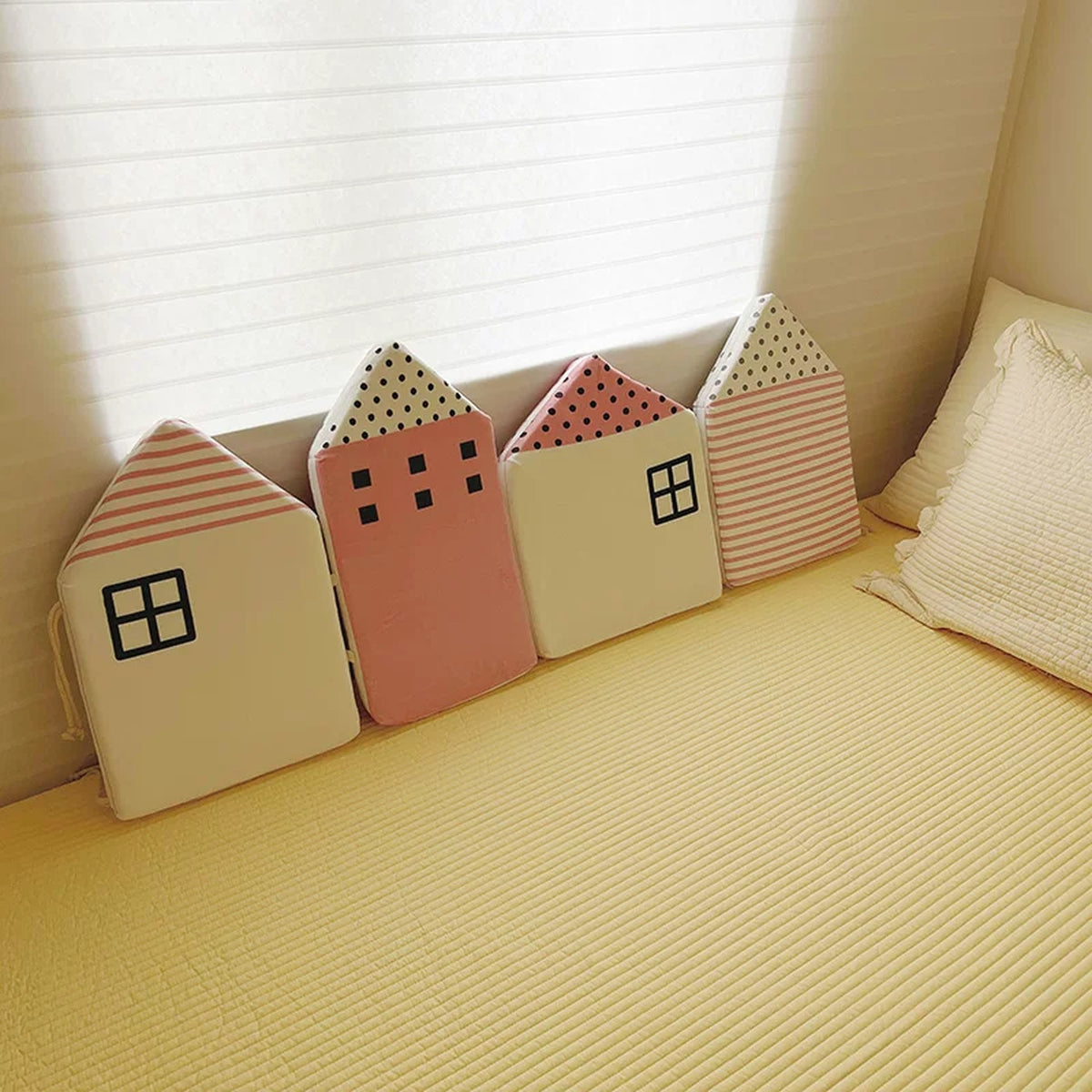 Blush Cottages house cushions set in cream, pink and stripes