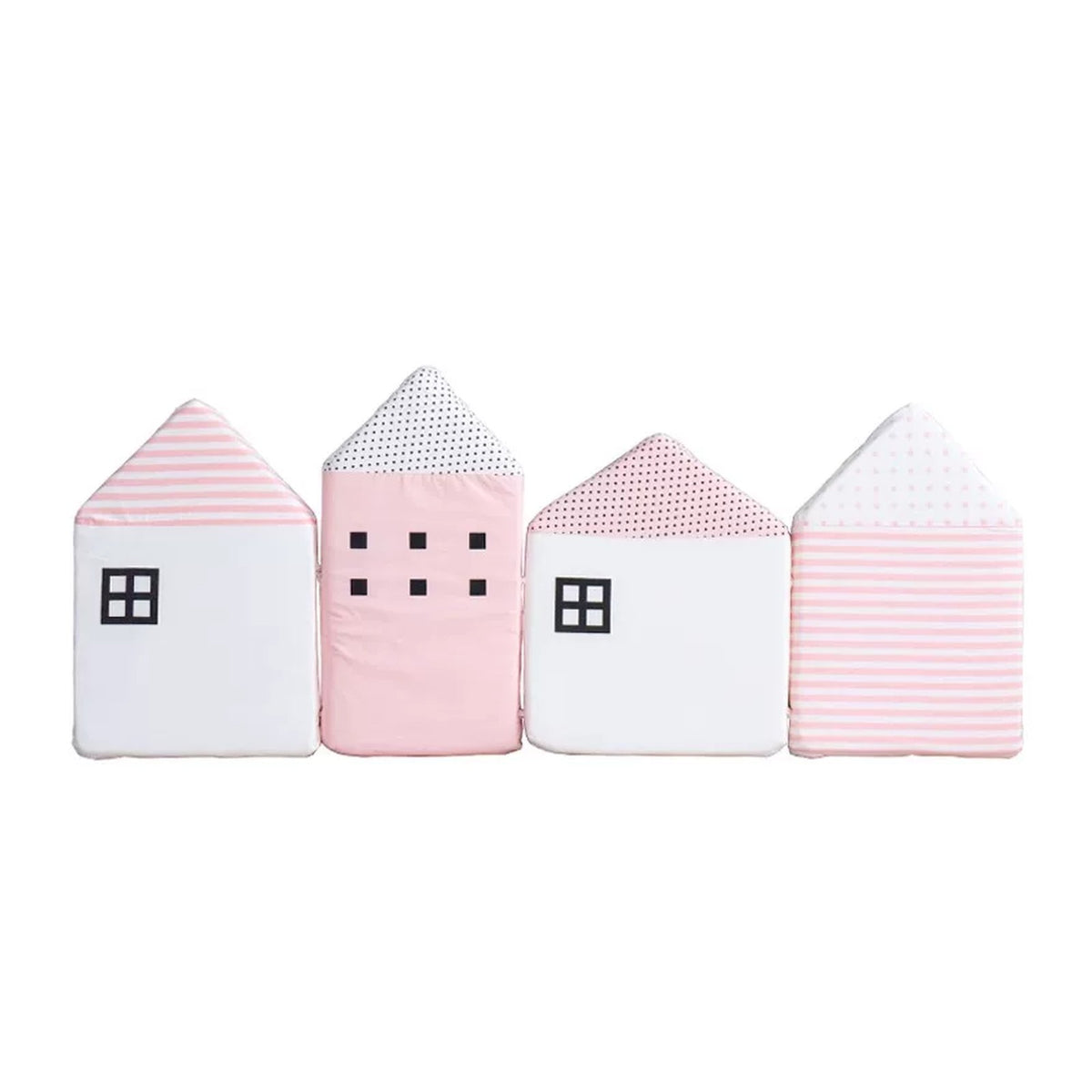 Blush Pink set of four house cushions with stripes and polka dots