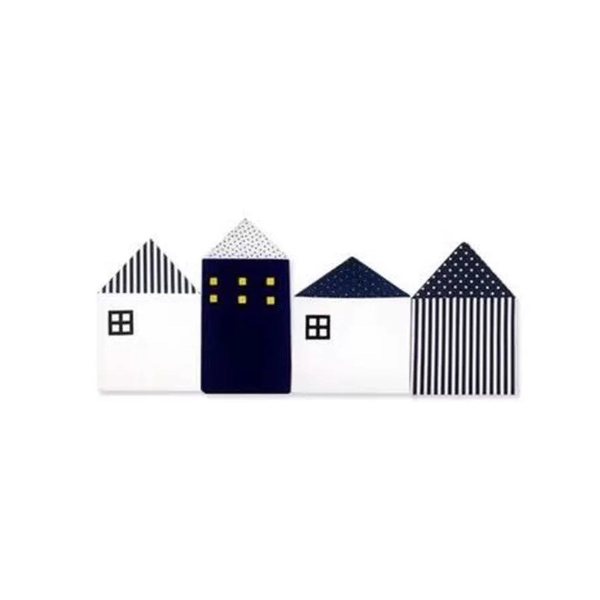 Navy set of four house cushions with stripes and stars
