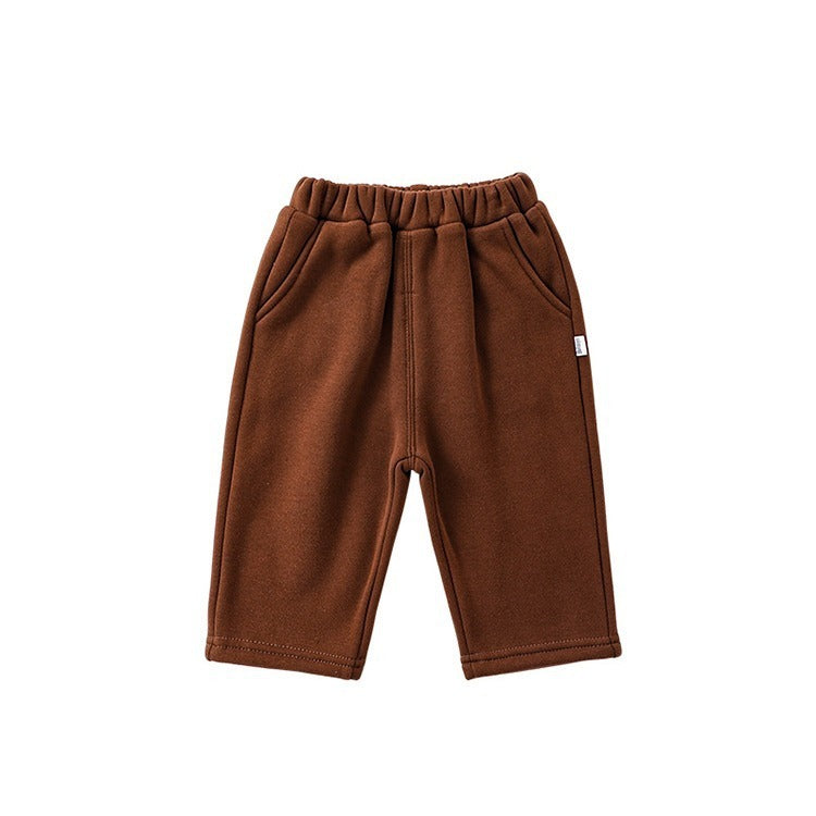 Boy Solid Color With Fur Thickened Pants