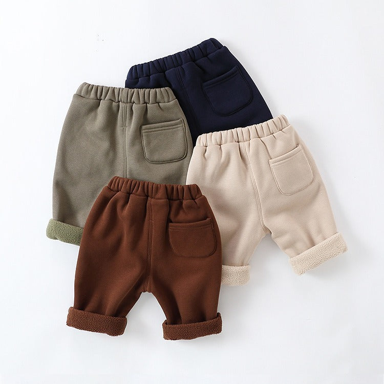 Boy Solid Color With Fur Thickened Pants