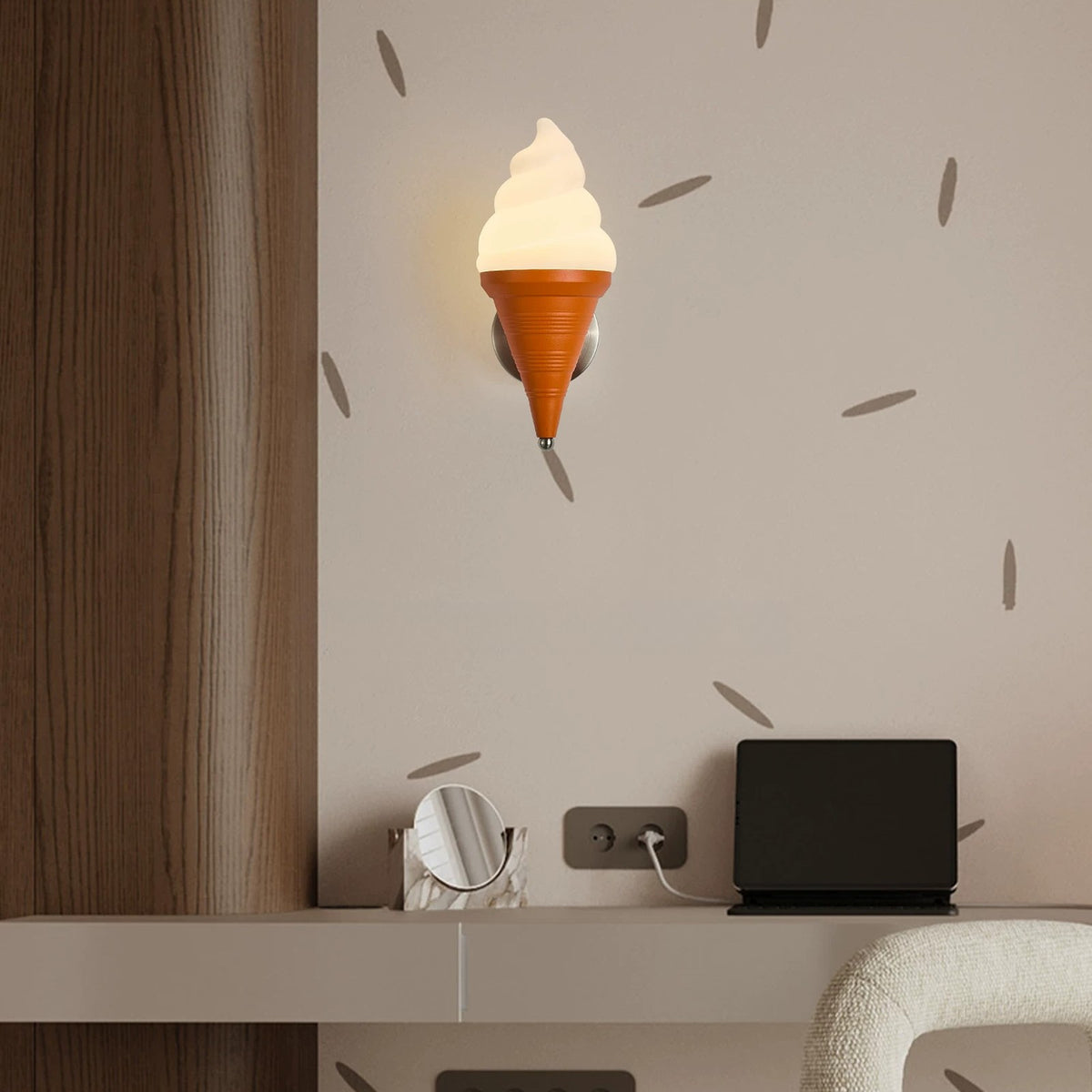 Ice cream wall sconce lighting a desk corner