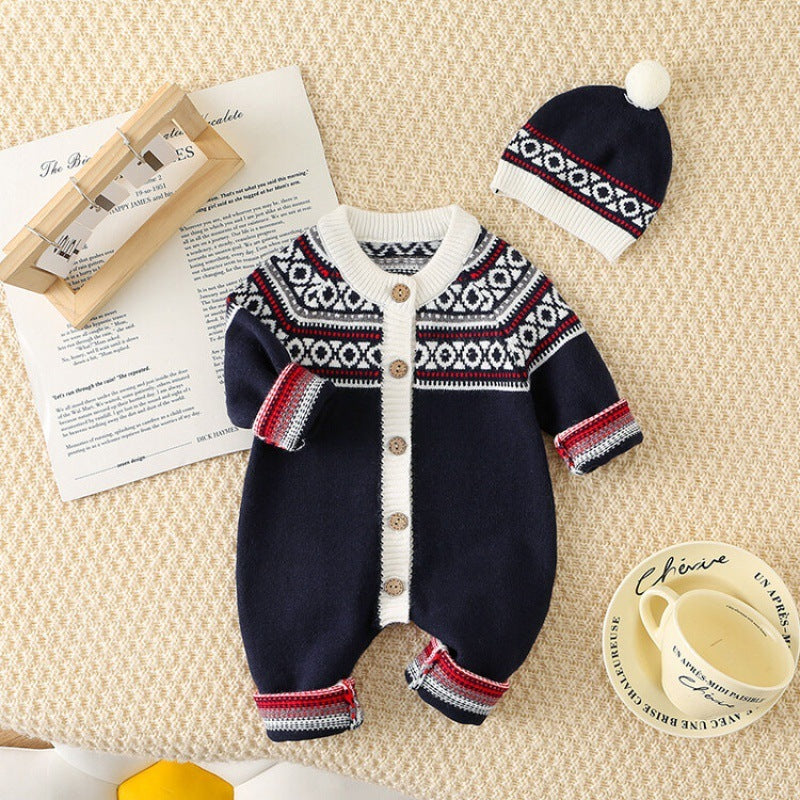 Western Style Knitted Romper & Hat