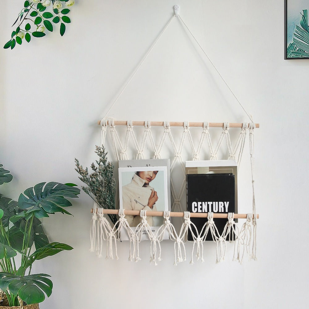 Creative wall decoration cotton rope woven mesh bag toy hammock storage tapestry