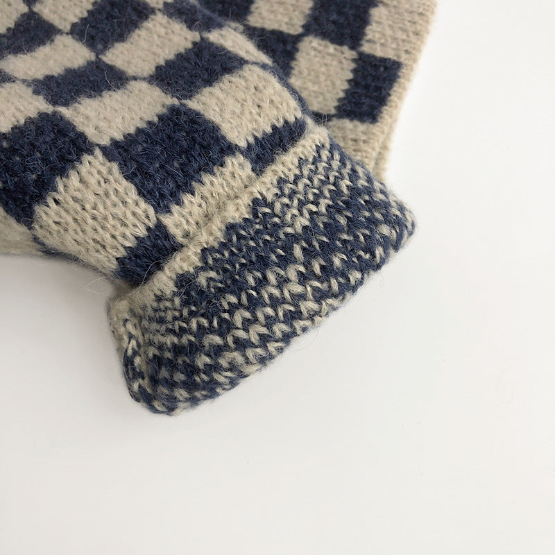 Checkerboard knit cuff detail with ribbed contrast trim, toddler knitwear